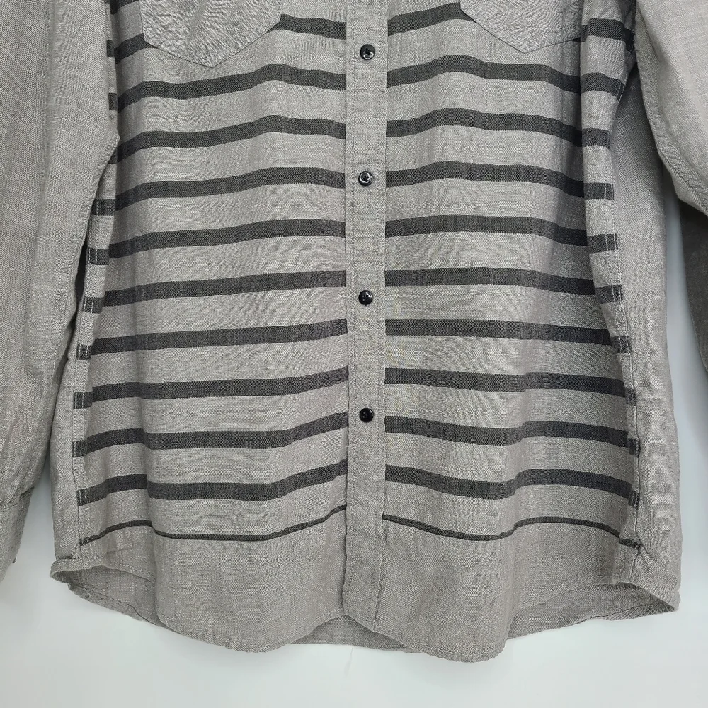 American Rag Shirt Collar Long Sleeve Button-Down Gray Black Stripes X-Large_4